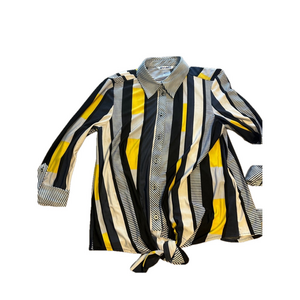 NWT Nygard Striped Tie Front Blouse Black Yellow PM/M